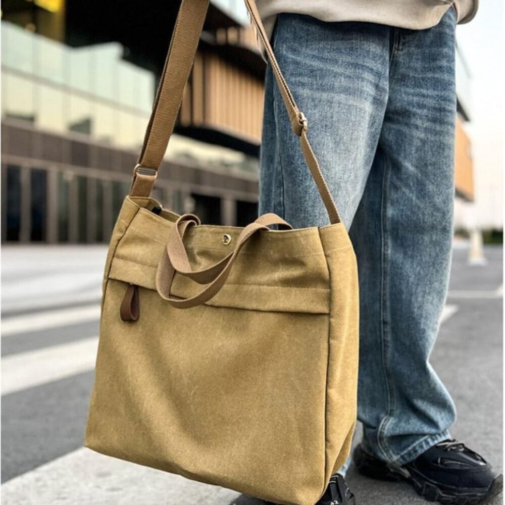 Canvas Tote Bag Thick Fabric Large Crossbody Purse Unisex Work Travel - Picture 6 of 9